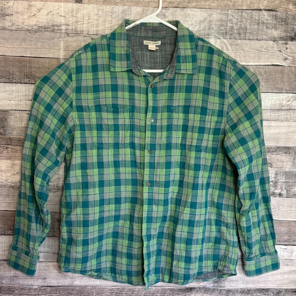 Carbon 2 Cobalt Mens Flannel Shirt Large Green Plaid Button Up Classic Preppy